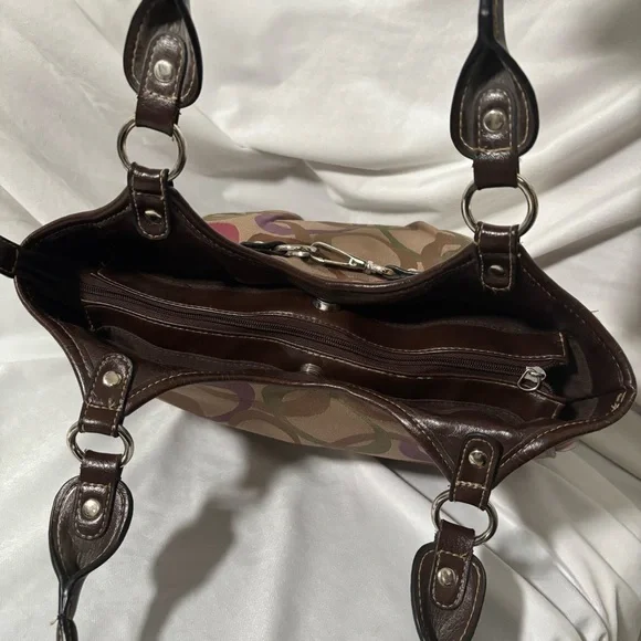 Vintage Rosetti Brown Hobo Shoulder Purse Abstract Print & Silver O-Ring Detail - Picture 11 of 14